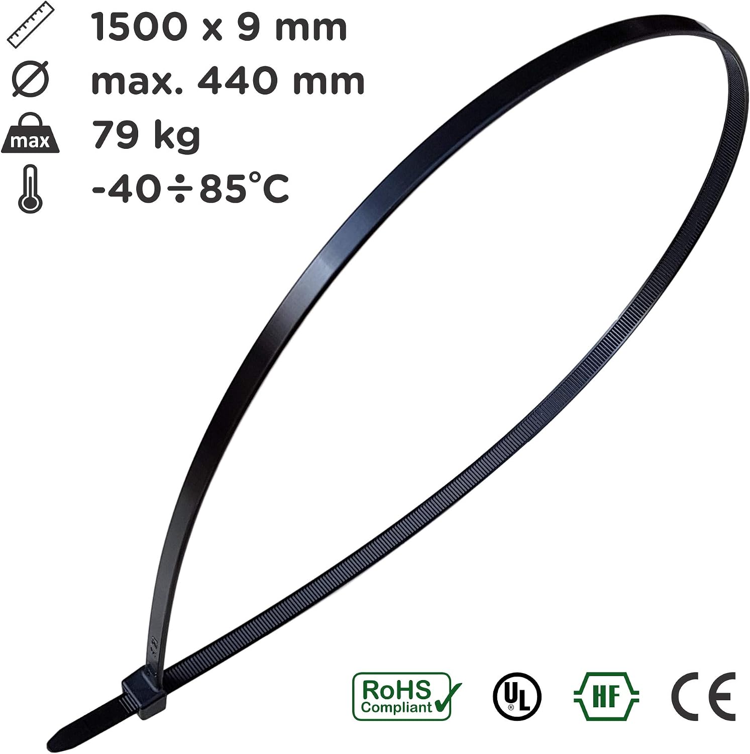 Cable Zip Ties XXXL Very Long, 1500mm x 9mm, Heavy Duty, Durable Professional UV Resistant Wrap Nylon Large Cord - Image 3