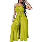Two Piece Sets for Women Summer Outfits Crop Tops and Wide Leg Pants Sets Sexy Jumpsuits Vacation Outfits with Pockets