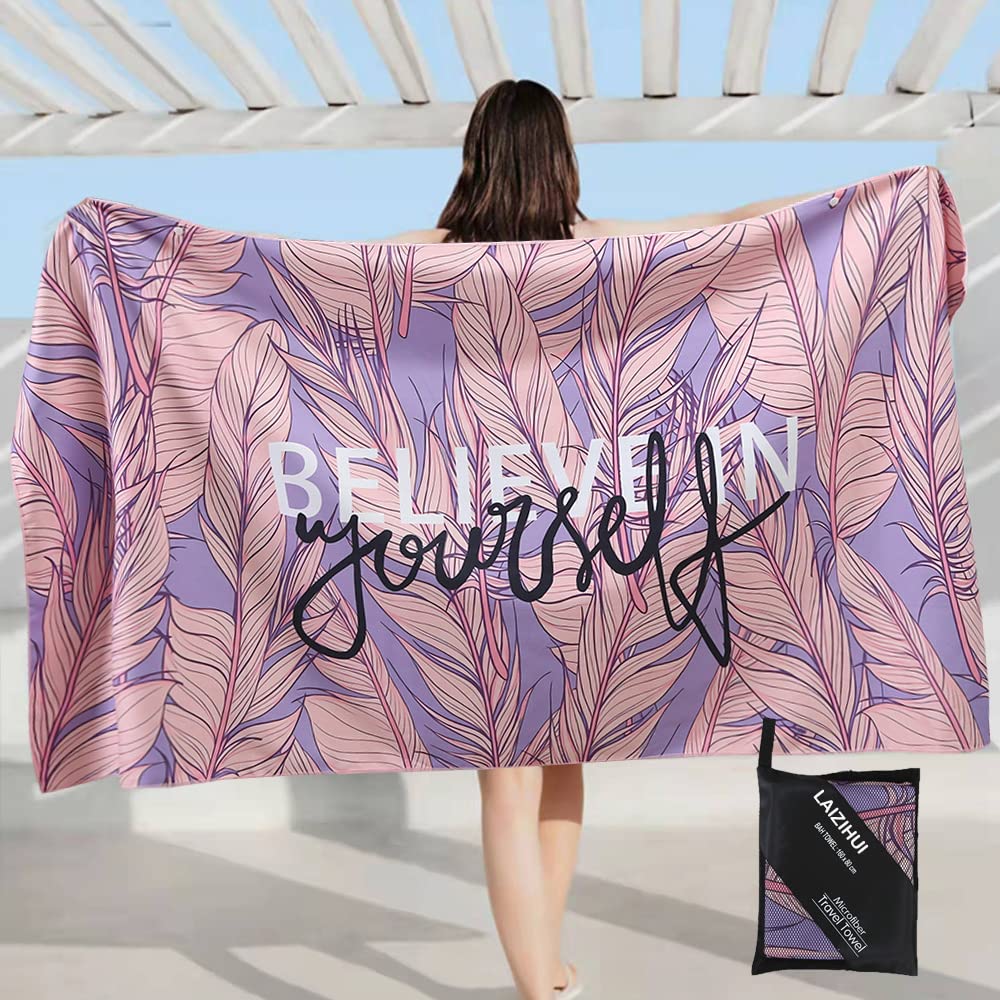 LAIZIHUI microfiber beach towel, quick dry & light weight travel towel，swimming towel and beach towel，great for camping, gym, beach and swimming 160 x 80cm.