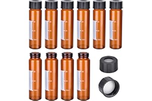 ESHATO 40ML Autosampler Vial, 100 Pack HPLC/GC Vials 9-425 Lab Amber Vials Sample Vial Screw Cap Writing Patch White PTFE and Silicone Septa for LC Stamper (Brown)