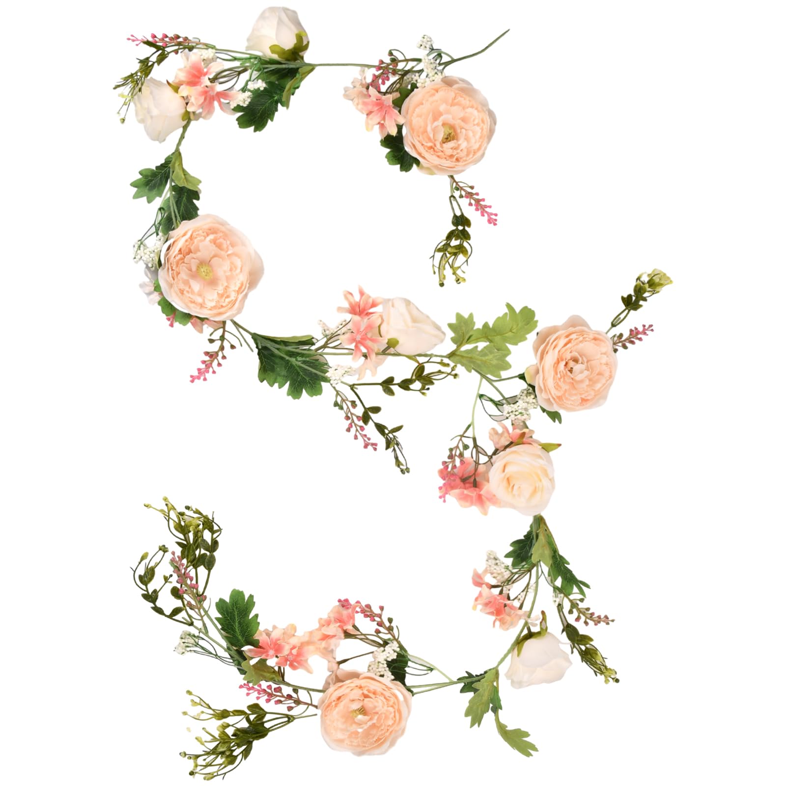 Artificial Flowers Garland, 180CM Fake Peony Rose Flower Vine, Faux Floral Plants Hanging Garlands for Home Garden Office Hotel Wedding Ceremony Party Decoration (Champagne)