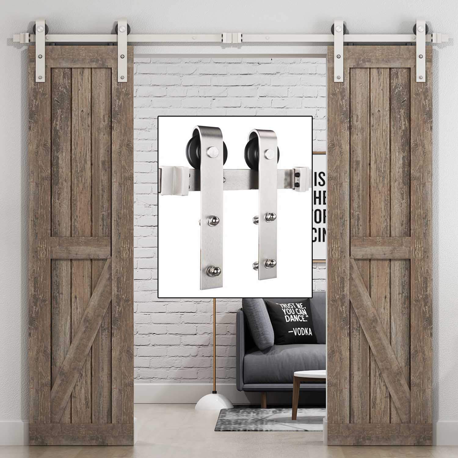 EaseLife 8 FT Heavy Duty Brush Nickle Double Door Sliding