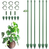 RIFNY Plant Stakes for Indoor Plants, 14 Inch Plant Support Stakes, 6 PCS | Tall Adjustable Garden Plant Sticks, with Clips for Indoor Monstera Tomato Orchid Potted Plants Flower, Green