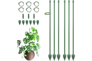 Plant Stakes for Indoor Plants, RIFNY 17 Inch Plant Support Stakes with Clips, Tall Adjustable Plant Sticks for Indoor Monstera Tomato Orchid Potted Plants Flower (6 PCS, Green)