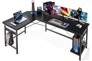 Coleshome 59" L Shaped Corner Computer Desk, Sturdy Home Office Table, Writing Larger Gaming Workstation, Black