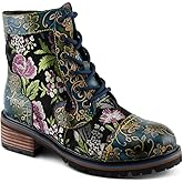 Spring Step L'Artiste Fantastic Booties for Women - Floral Hand Painted Womens Ankle Boots Low Heel - Everyday Wear Leather and Textile Western Booties