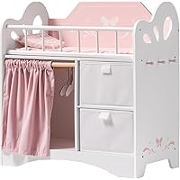 ROBUD Baby Doll Crib, Wooden Doll Bed with Storage and Bedding, of Toy Baby Crib to Kids, Pink Baby Doll Beds Suit for Dolls 