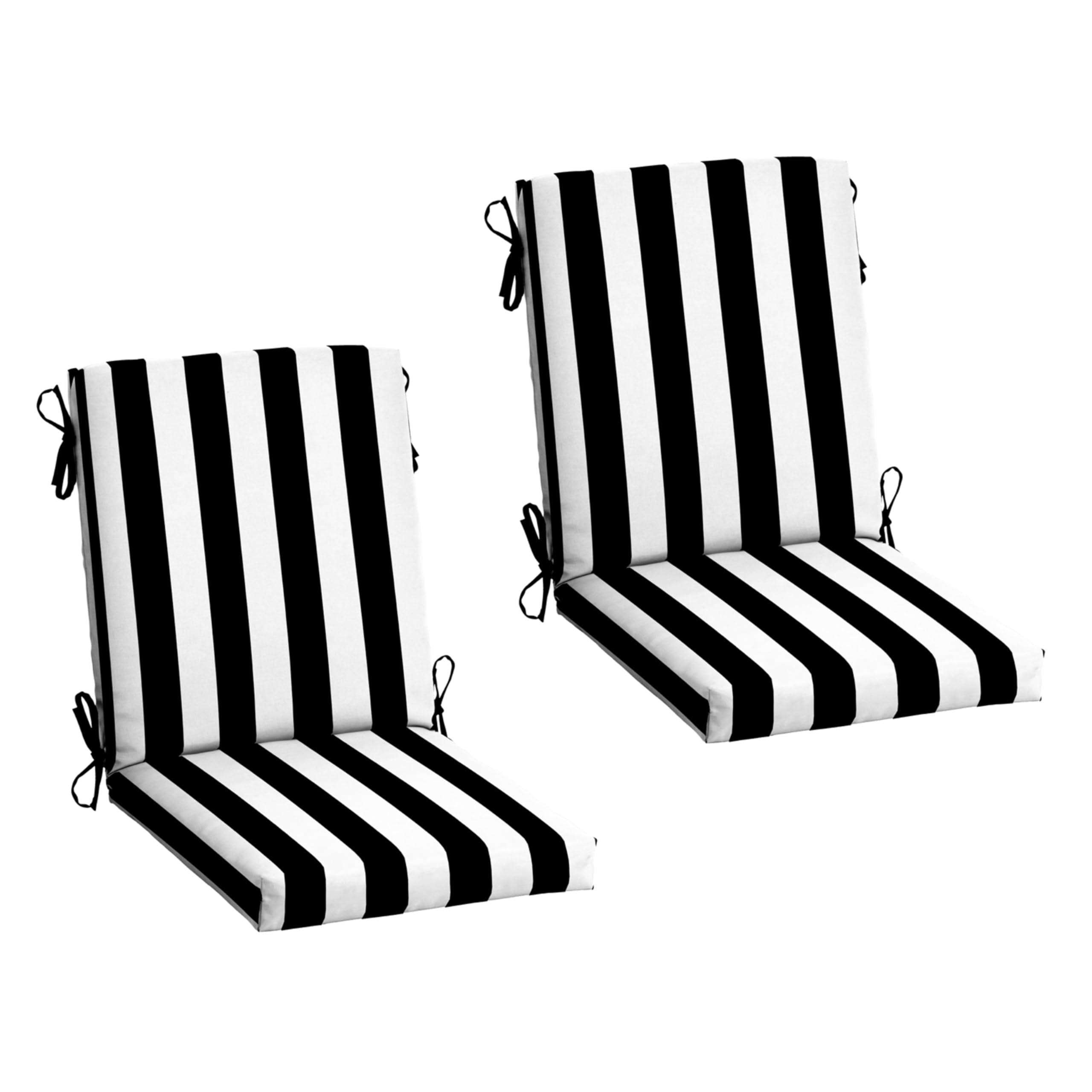 Arden 2-Pack Outdoor Patio Dining Chair Cushion, 20x44, Rain-Proof Seat Pad, Fade-Resistant Outdoor Cushion Black Cabana Stripe Image