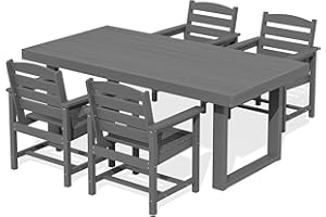 SERWALL HDPE Outdoor Dining Set for 4, 67'' All Weather Patio Dining Table and Chairs Set for Deck, Lawn, Gray