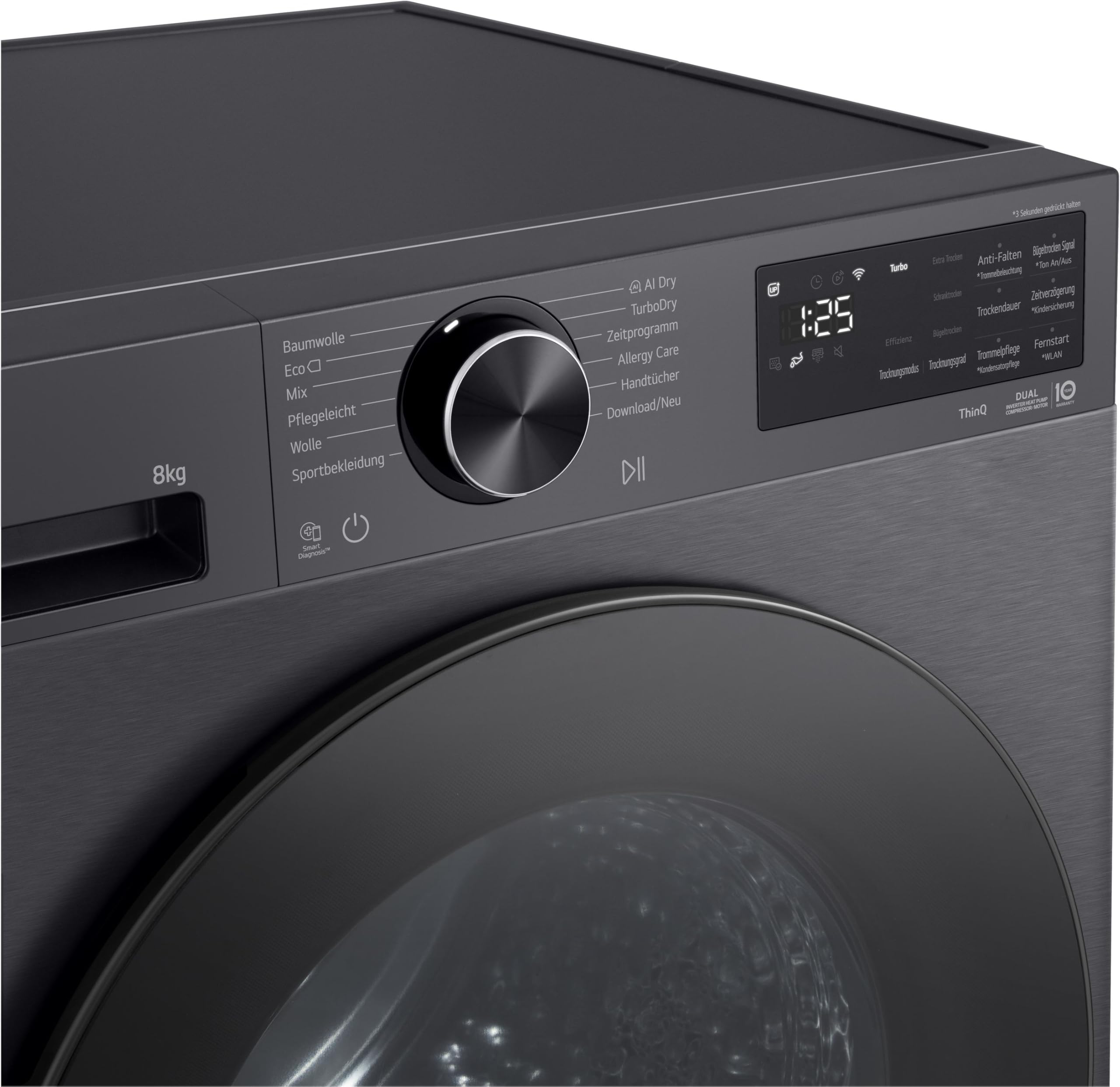 LG RT80X7B Wärmepumpen-Trockner (8 kg, Energieklasse B) mit AI Dry, Dual Inverter, TurboDry, selbstreinigender Kondensator, Schwarz 4