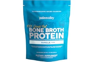 Paleovalley 100% Grass Fed Bone Broth Protein Powder - Vanilla - Rich in Collagen for Hair, Skin, Gut Health, Bone and Joint Support - 30 Servings