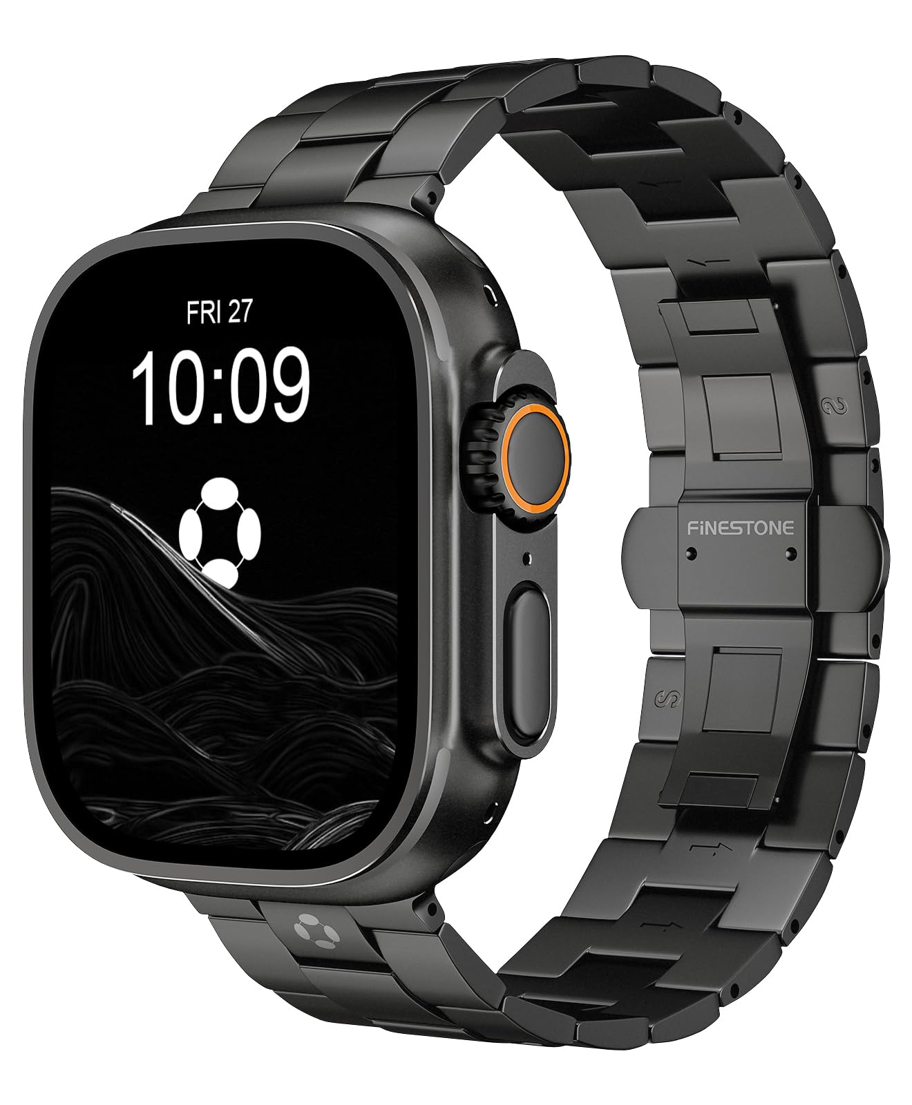 FiNESTONE CRNS03 Titanium Watch Band for Apple Watch Ultra 3/2/1 49mm & Series 11/10 46mm, Adjustable Link & Butterfly Clasp for Apple Watch Ultra Band, Premium Color Match Metal Band for Men, Black