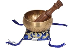 DHARMA STORE Tibetan Meditation Yoga Singing Bowl Set by Kasthamandap - Hand Hammered in Nepal - Handcrafted Bowl for Relaxing Meditation, Chakra Healing, Yoga and Mindfulness