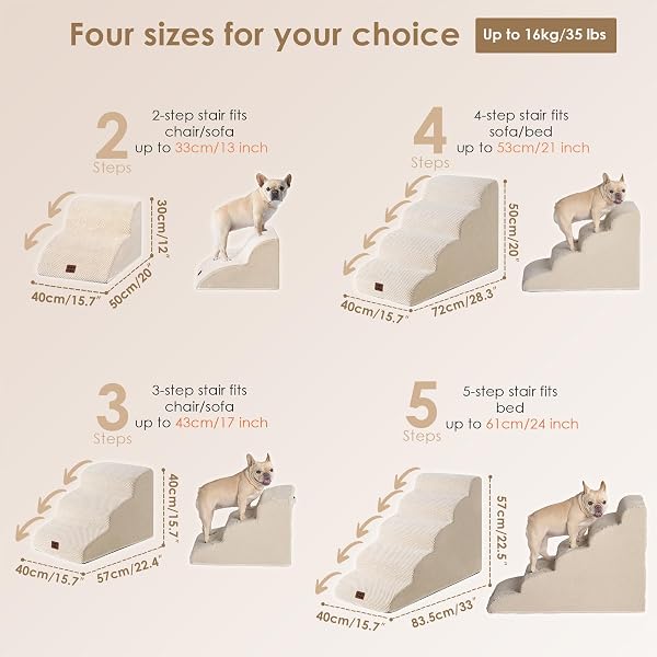 EHEYCIGA CURVED DOG STAIRS RAMP FOR HIGH BEDS 19.7″ H, 4-STEP DOG STEPS FOR SMALL DOGS AND CATS, PET STAIRS FOR HIGH BED CLIMBING, NON-SLIP BALANCED PET STEP INDOOR, BEIGE