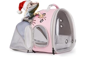 WEVONIGU Expandable Bearded Dragon Backpack Carrier with Clear Bubble Window Large Space Travel Cage for Hedgehog Rat Parrot,Rabbit,Sugar Glider,Airline Approved (Pink, Back Extention)