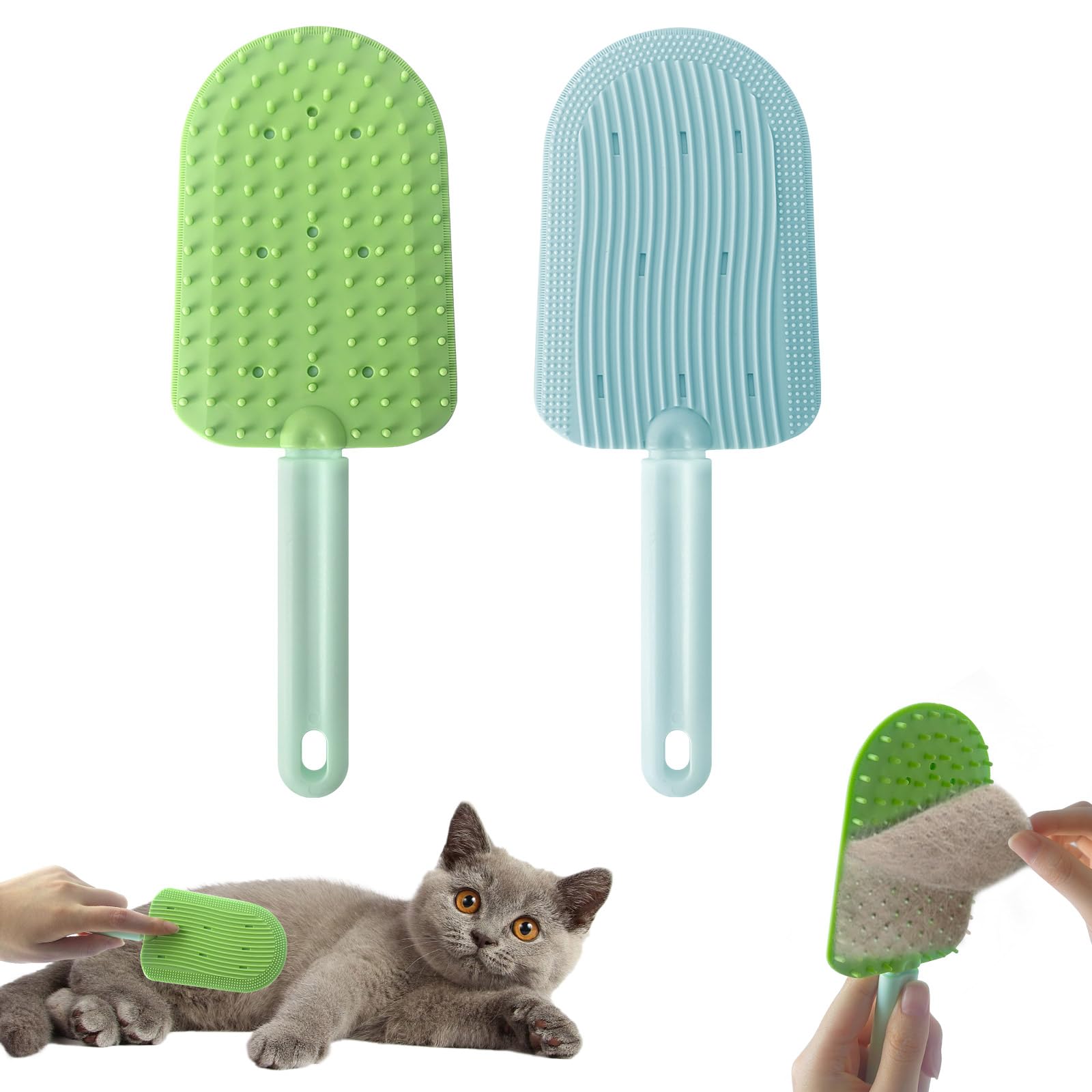 2PCs Cat Tongue Comb and Brush - Upgraded Washable Silicone Pet Brushes for Long or Short Haired Cats, Multifunctional Grooming Brush, Easily Removes Fur
