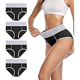 wirarpa Women's Cotton Underwear High Waist Breathable Briefs Soft Underpants Ladies Stretch Panties 4 Pack