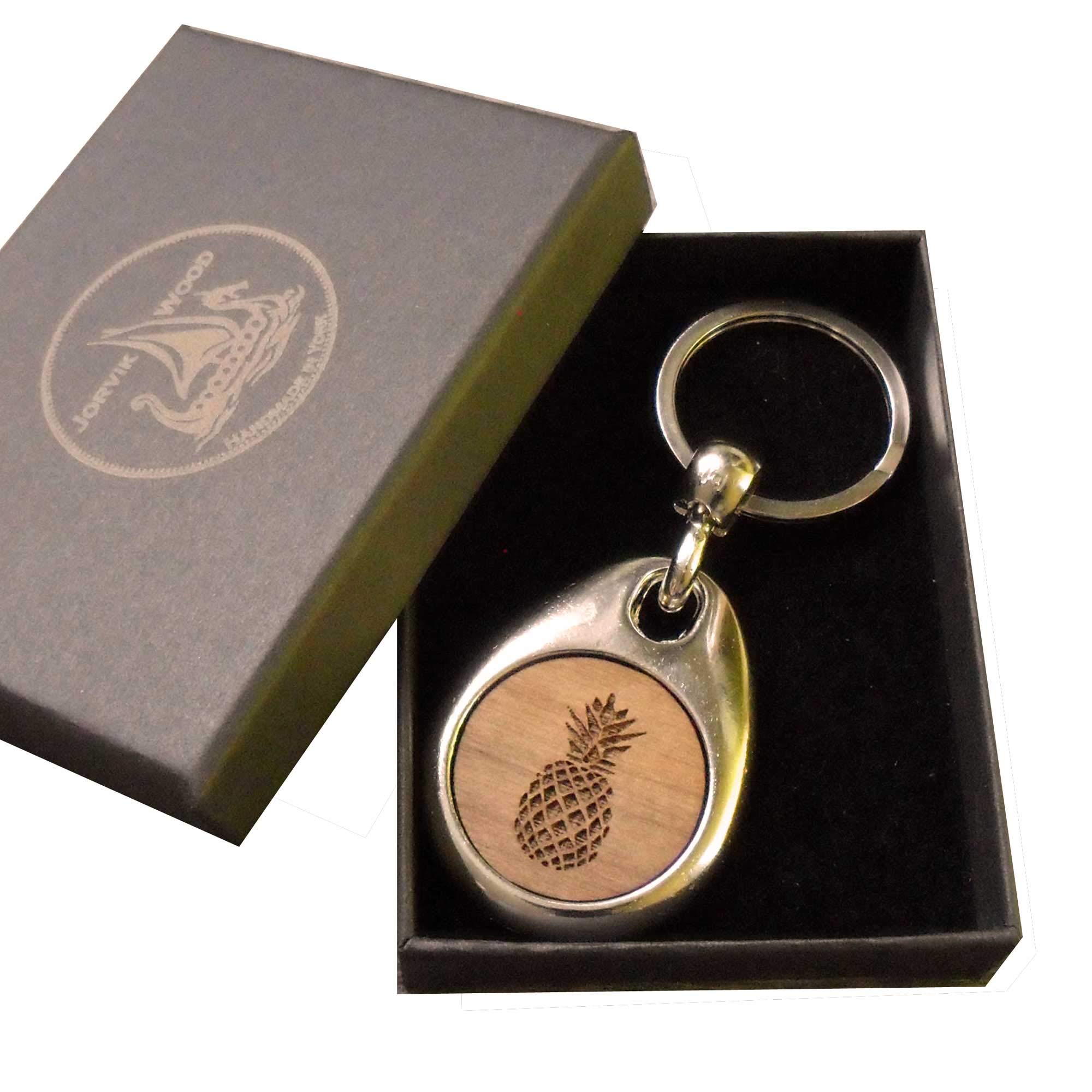 Jorvik Wood Pineapple Design Wooden Keyring with Gift Box
