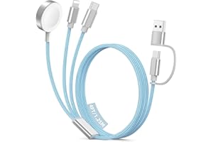 XIWACHREGE Travel Essentials for Apple Watch Charger, 3 in 2 USB C Cable for Type C/L-Port Devices, Multi Charging Cable Cord, Camping Essentials, Magnetic iWatch Charger for Ultra/SE/10-1&iPhone 17-12-4FT Blue