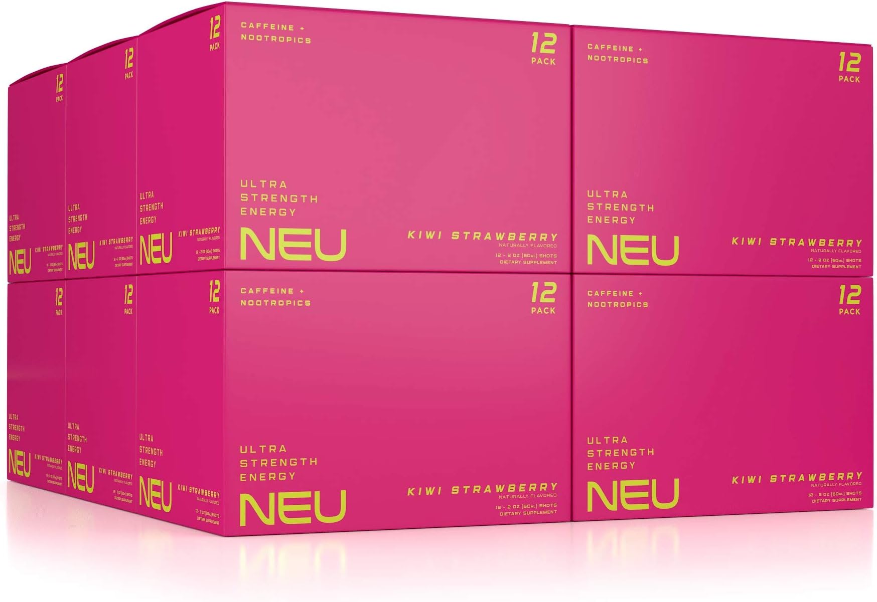 NEU Extra Strength Energy Shots, Pre Workout Energy Drinks Nootropics Brain Support Supplement, Zero Carb, Zero Calorie, Zero Sugar Free Coffee Alternative Keto Friendly, Kiwi Strawberry 2 Fl Oz
