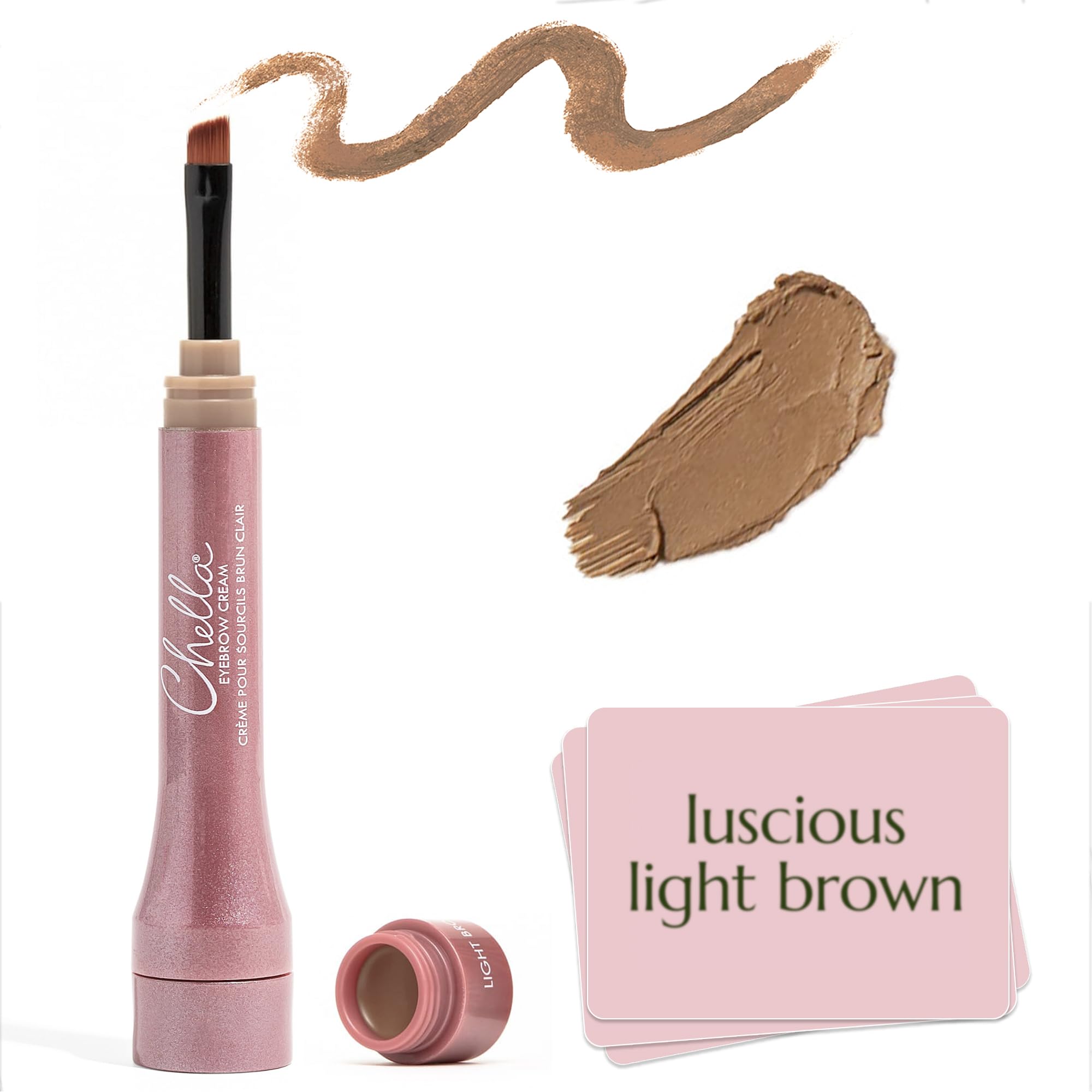 Chella Eyebrow Cream, Luscious Light Brown - Vegan, Cruelty Free, Paraben and Gluten Free - Long Wearing, Velvet Consistency, Water Resistant