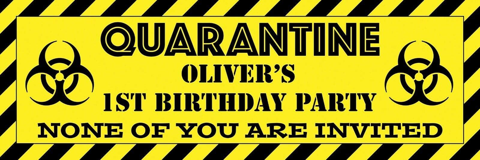 Chicbanners QUARANTINE BIRTHDAY BANNER POSTER V1 Custom Design 1500mm x 500mm (5 feet wide) ANY AGE PLUS TEXT CAN BE ADDED