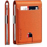 RUNBOX Slim Wallets for Men - Leather Money Clip Mens Wallet - RFID Blocking Front Pocket Bifold Wallet - Thin Credit Card Holder with Gift Box