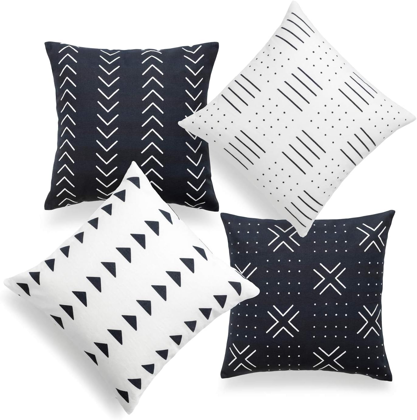 Hofdeco African Mudcloth Cushion Cover ONLY, Black and White, 45cmx45cm, Set of 4