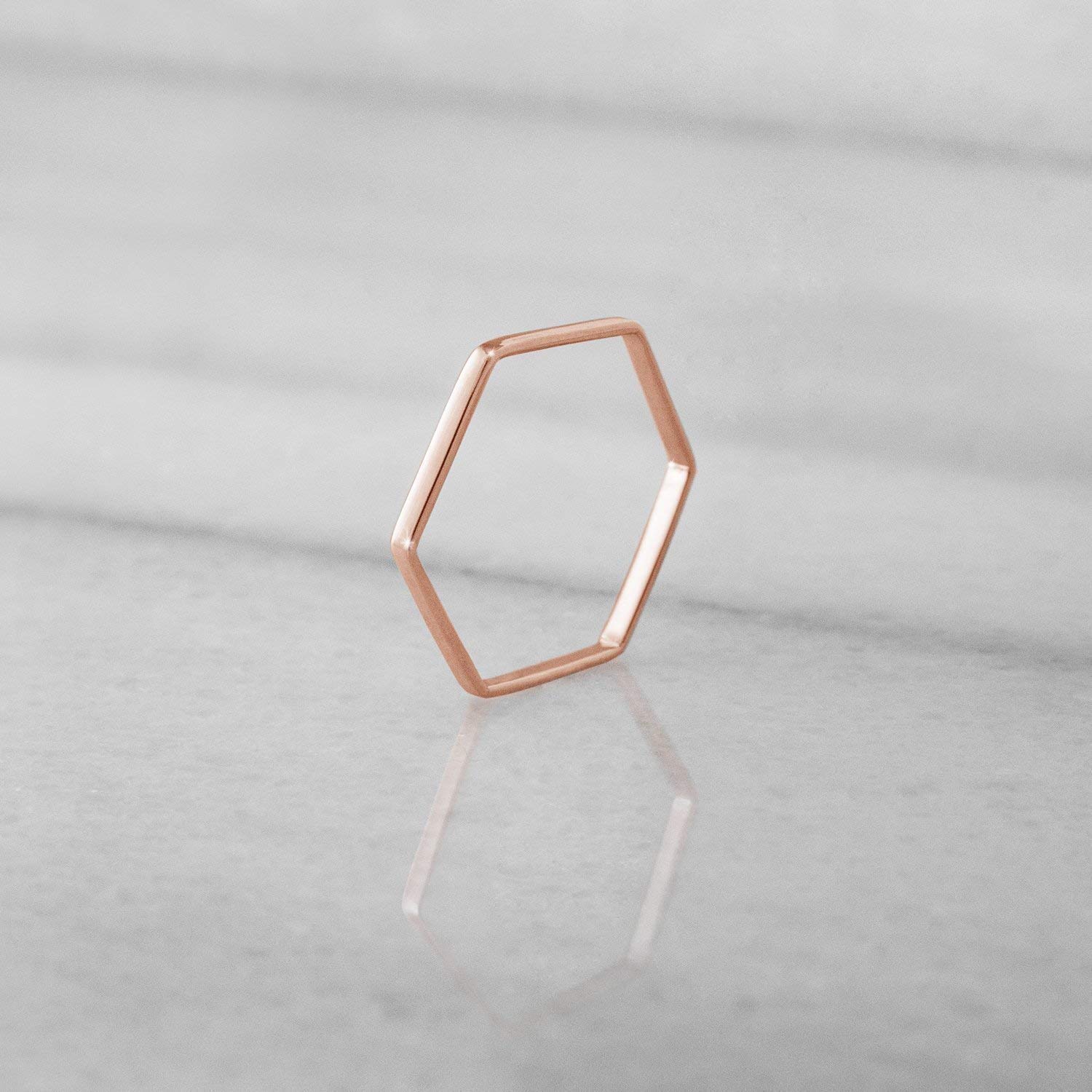 Hexagon Gold Wedding Band, 9K 14K 18K Rose Gold Ring