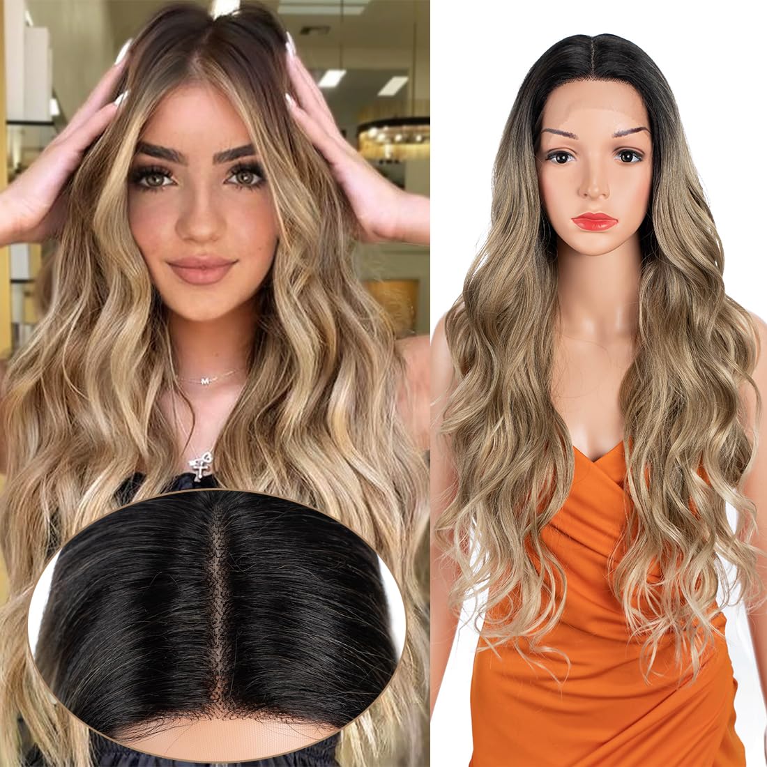 SOP22613 30 Inch Body Wave Synthetic Lace Front Wig - Long, 13x4.5x1, 180 Density - Black, Flax Brown, Blonde - Heat Resistant, Pre Plucked