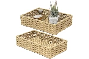 HOSROOME Wicker Bathroom Storage Organizer Tray Toilet Paper Storage Basket for Toilet Tank Top Decorative Wicker Toilet Tank Tray for Paper Hand Towel Bread Baskets for Kitchen Organizing-Beige