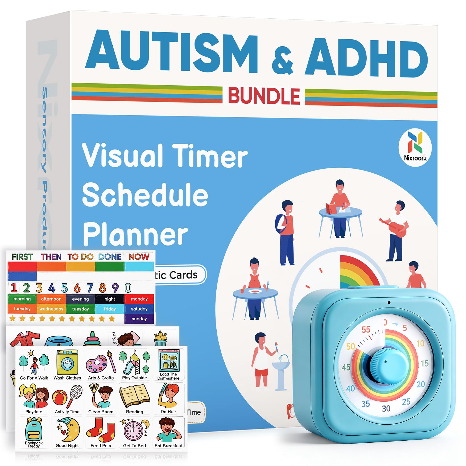 Photo 1 of 2-in-1 Visual Timer & Magnetic Visual Schedule for Kids, Autism ADHD Time Management Tool with 100+ Routine Chore Chat Magnets, Sensory Learning Materials for Home, Classroom, Special Education