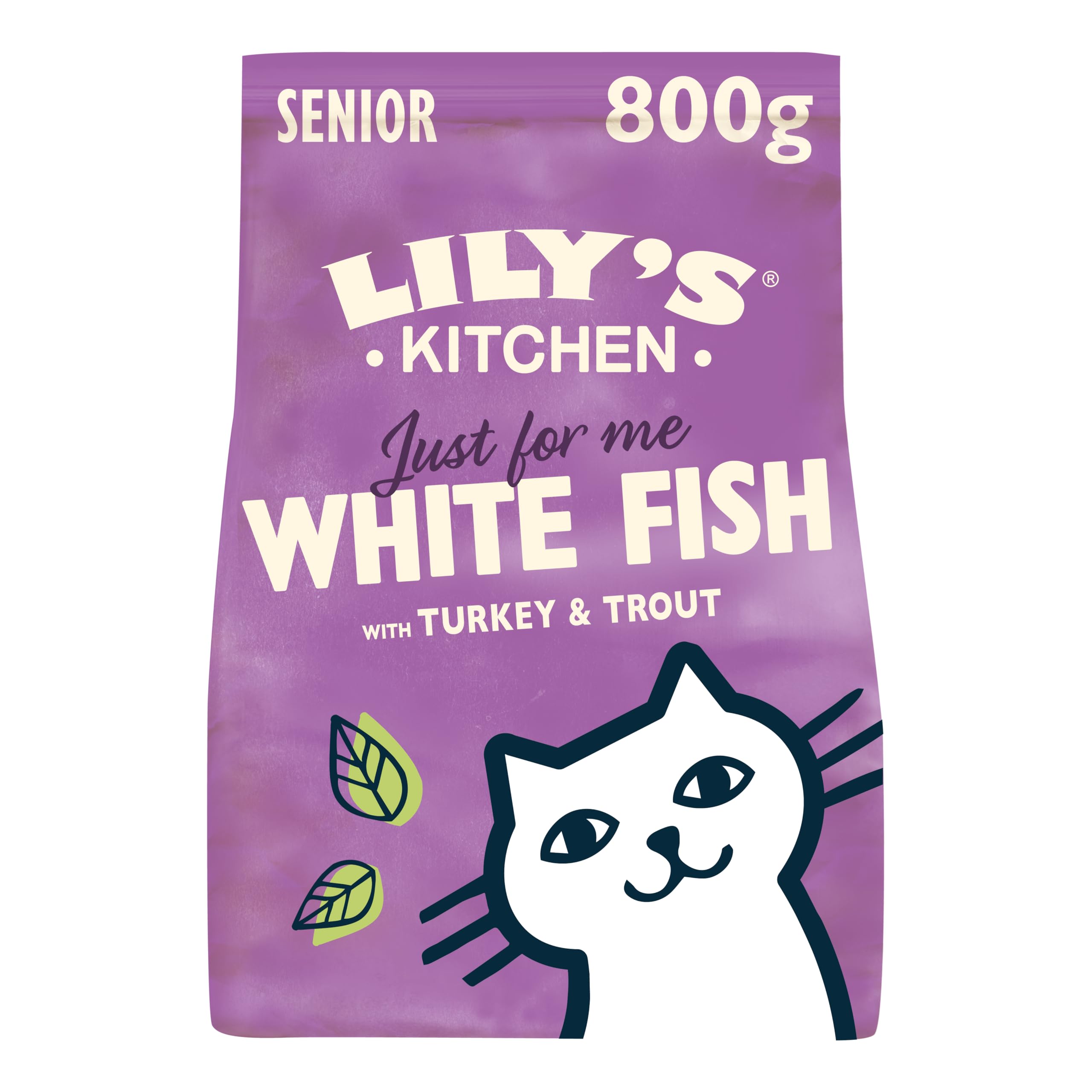 Lily's Kitchen Made with Natural Ingredients Mature Dry Cat Food White Fish with Turkey & Trout Grain-Free Recipe 4 x 800g