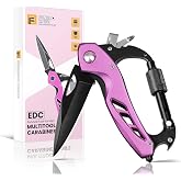 FUNBRO Pink Multitool Carabiner, Stocking Stuffers Gifts for Mom Women Wife, 6-in-1 Keychain Multi Tools with Window Breaker, Bottle Opener and Screwdriver, EDC Gear Gadget for Camping Hiking