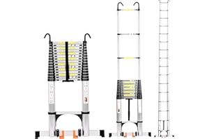 BOWEITI Telescoping Ladder,Portable Aluminum Collapsible Ladder w/2 Triangle Stabilizers, Lightweight RV Compact Ladder, Telescopic Extension Ladder for Home, Outdoor, 330lbs Capacity (20.3FT,Silvery)