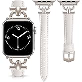 Leather Band Compatible with Apple Watch Bands for Women, Dressy Fancy Strap for iWatch Series 11/10/9/8/7/6/5/4/3/2/1/se/Ultra/Ultra 2(49mm 46mm 45mm 44mm 42mm,Starlight/Starlight)