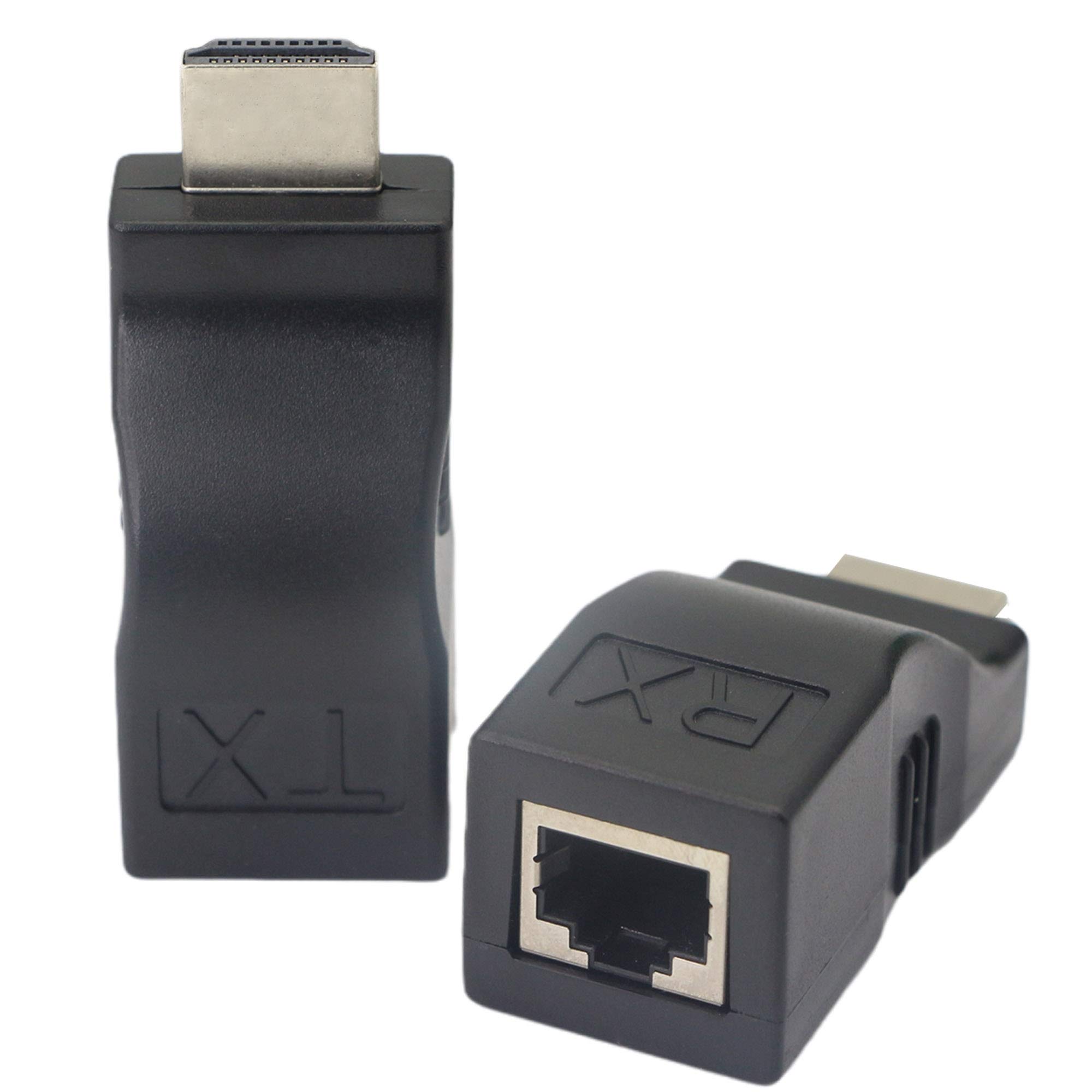 GINTOOYUN HDMI Extender - HDMI to RJ45 Network Cable Converter Repeater Over Cat 5e/6 - 1080p up to 30m - Includes Transmitter & Receiver for HDTV, PS4, STB, DVD, 4K, 2K (Black)