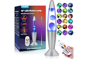 Lazzgan 17 Color Changing LED Liquid Motion Lamp: 16 inches Night Lights with Remote Control, Home Decoration Mood Lighting, Christmas Gifts Table Lamp for Adults and Kids Bedroom,White Wax