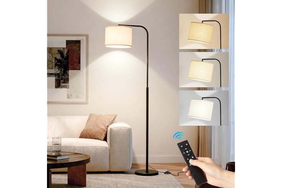Floor Lamp for Living Room and Bedroom - Modern Standing Lamps Tall with Dimmable LED Bulb and Remote Control - Black Stand Arc Light With Shade for Reading Home Decor Corner and office(Black)