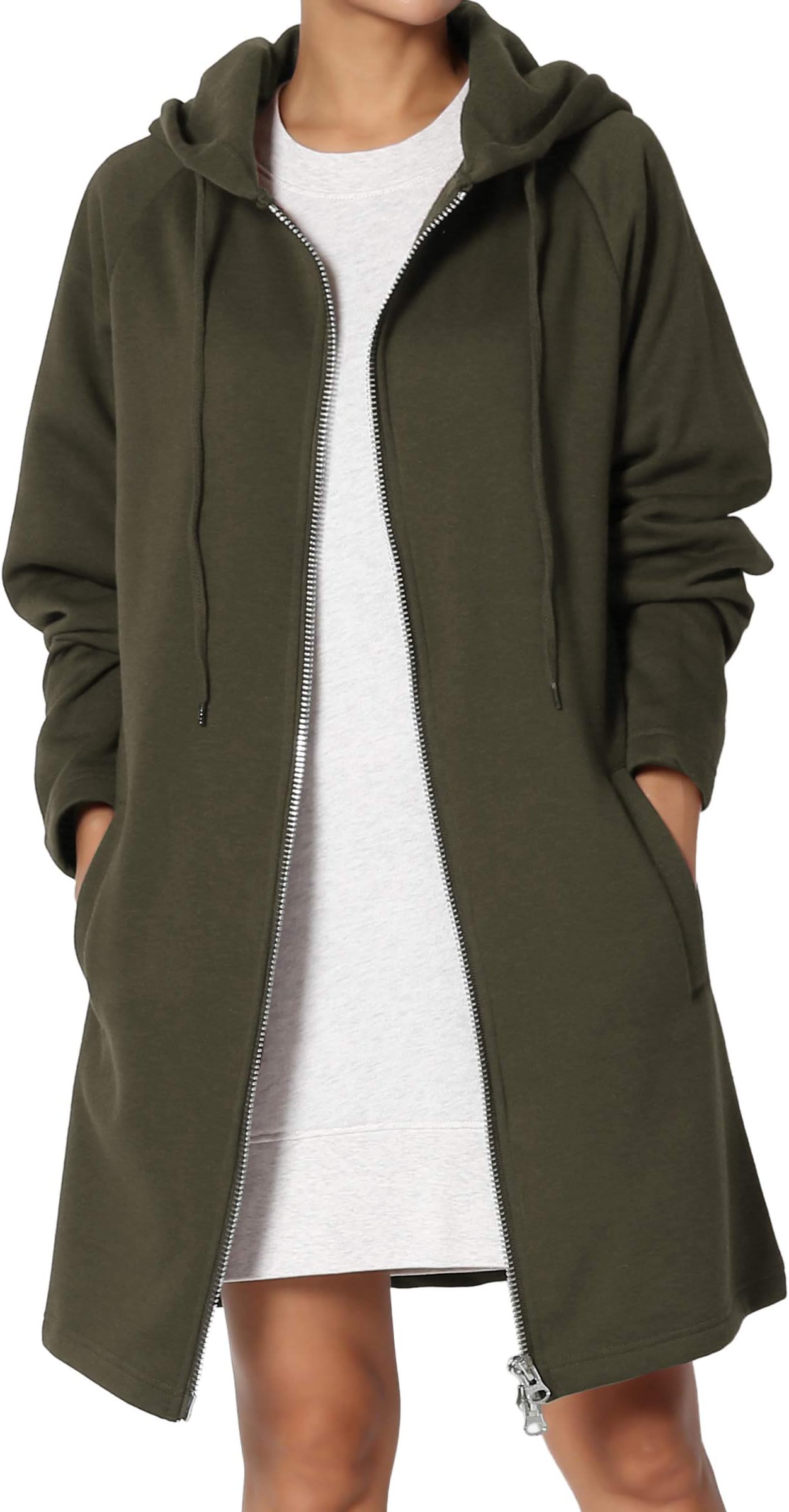 TheMogan S~3X Loose Fit Pocket Pullover OR Zip Up Hoodie Long Tunic Sweatshirts