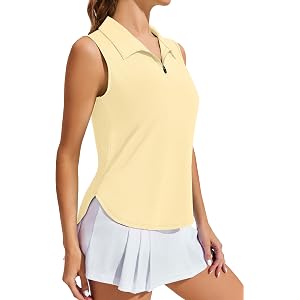 PINSPARK Golf Shirts for Women Sleeveless 1/4 Zip Tennis Polo | UV Protection, V Neck, Side Split, Athletic Tank Top, Breatha