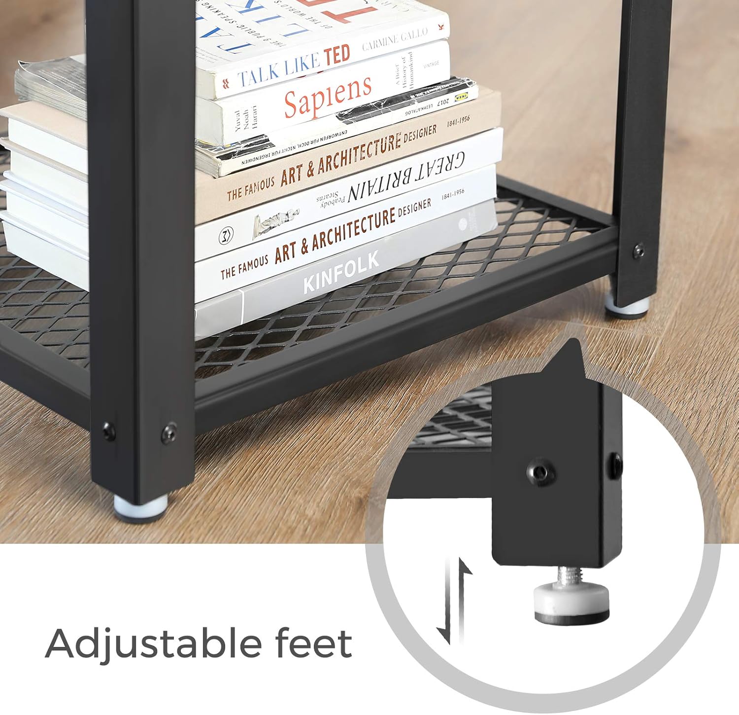 VASAGLE Industrial End Table, 2-Tier Side Table with Storage Shelf, Sturdy, Easy Assembly, Wood Look Accent Furniture, with Metal Frame, Rustic Brown ULET41X: Kitchen & Dining