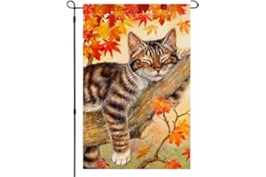 BLKWHT Fall Cat Garden Flag 12x18 Vertical Double Sided Autumn Leaves Thanksgiving Holiday Outside Decorations Burlap Yard Flag BW699