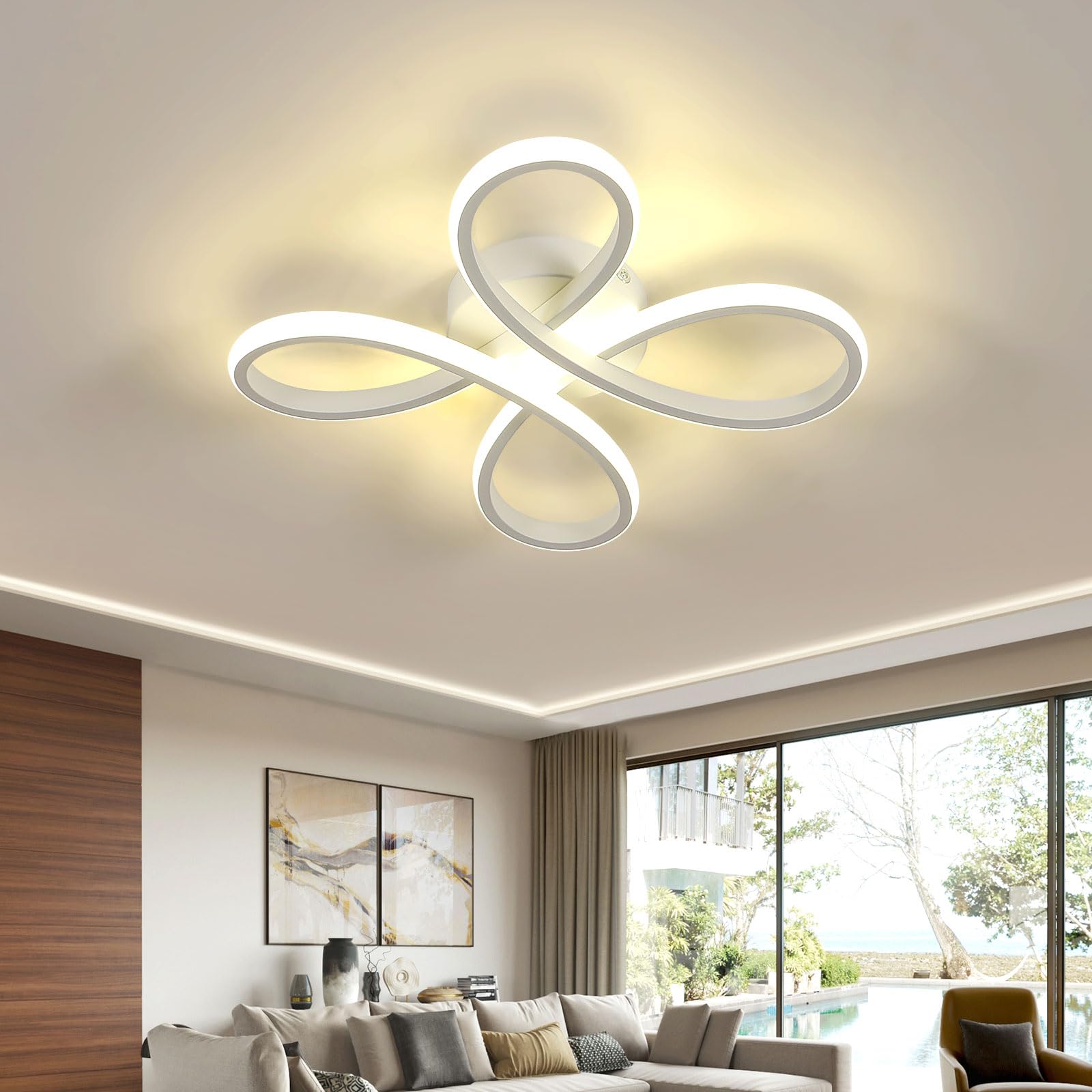 SENQIU Modern LED Ceiling Light, 30W 3375LM LED Lighting, Acrylic Lamp with Flower Design Semi Flush Mount Chandelier for Bedroom, Kitchen, Living Room, Hallway, 4500K Neutral Light