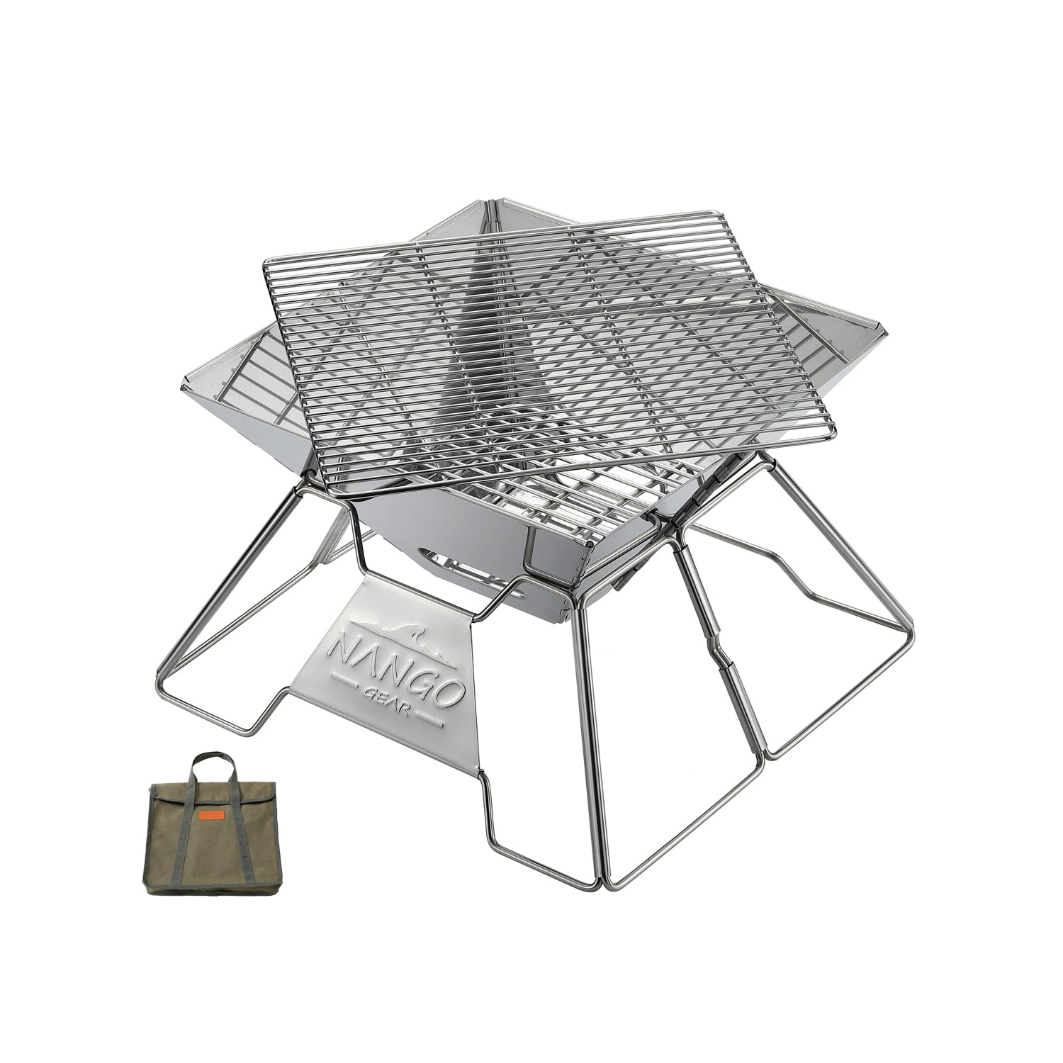 NANGOGEAR Stainless Steel Campfire Grill Portable Wood Burning Charcoal BBQ Grill 111107(MT-2)