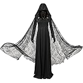 MROZUL Women's Gothic Victorian Witch Vampire Dress Cosplay Costume Medieval Renaissance Dress White Black Robe Skirt