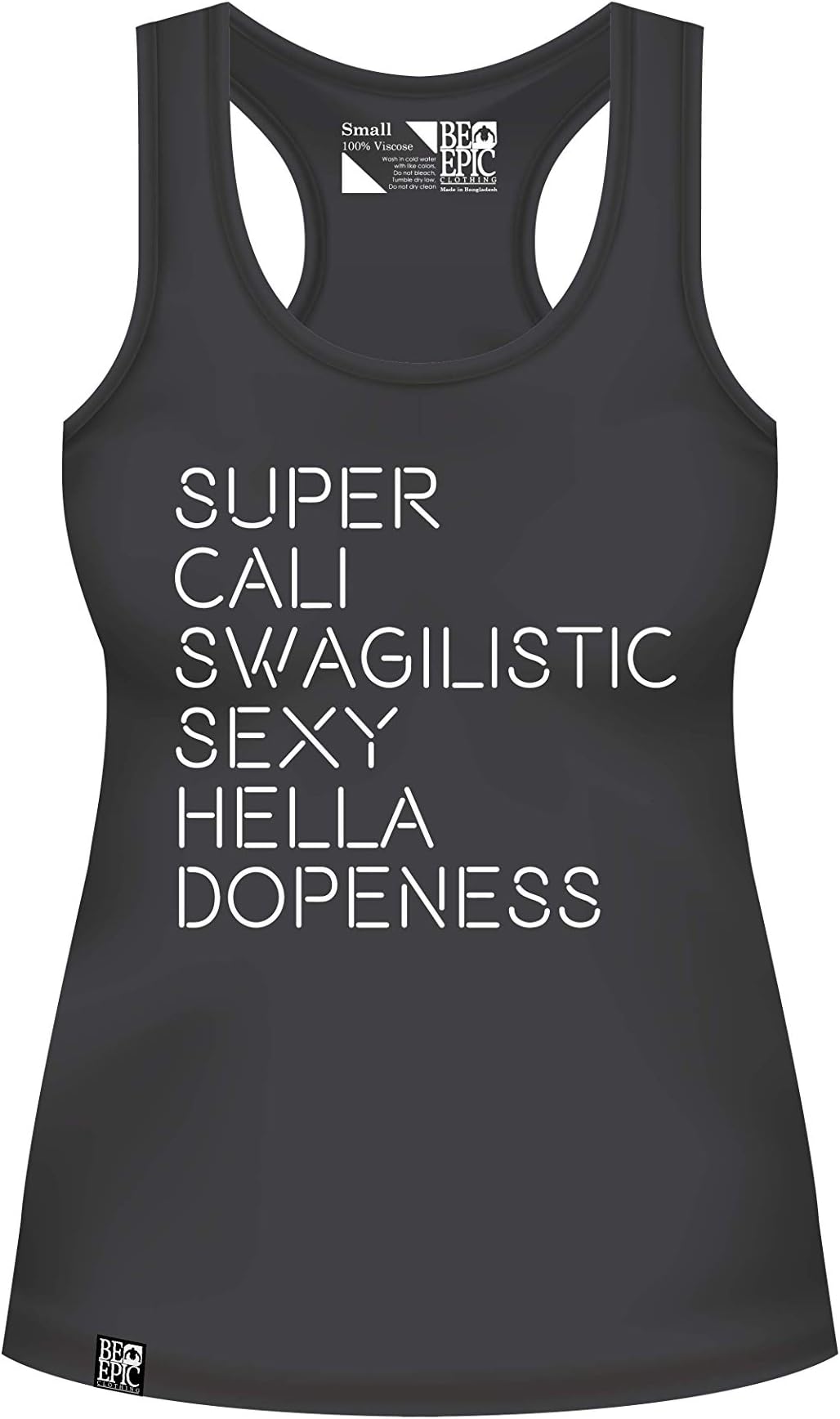 Tank Top for Women, Womens Cute Fitting Racerback Shirts, Workout, Fitness, Yoga Tops, Super Cali (Small, Black)