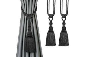 BEL AVENIR 2 Pack Curtain Tiebacks Tassel Drapery Tie-Backs Rope Handmade Holdbacks Home Office Hotel Decorative (Black, 2 Pack)