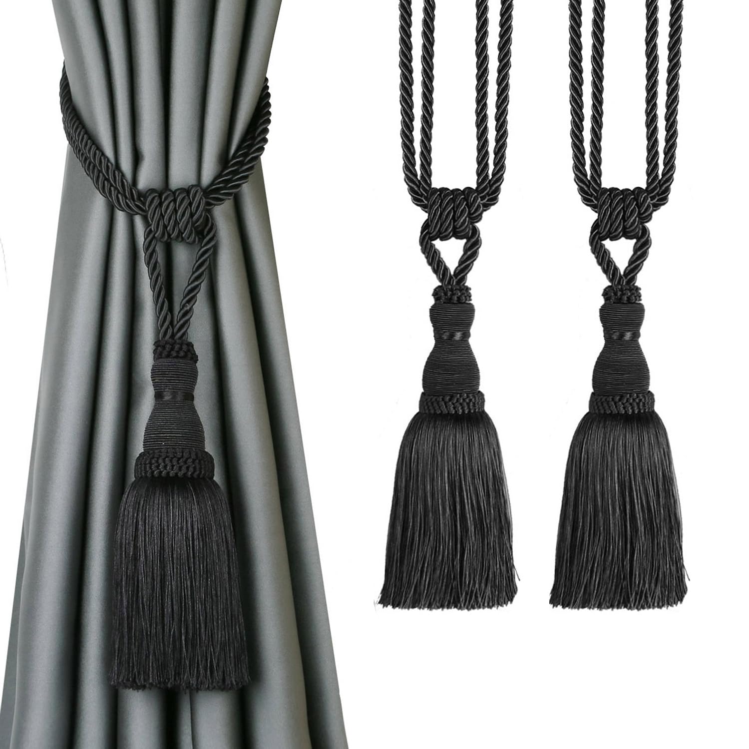 Photo 1 of **MISSING ONE**
BEL AVENIR 2 Pack Curtain Tiebacks Tassel Drapery Tie-Backs Rope Handmade Holdbacks Home Office Hotel Decorative (Black, 2 Pack)