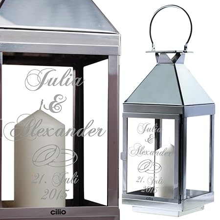 Hochzeitsgeschenk - Laterne zur Hochzeit mit Gravur 36cm Ringe-Motiv - personalisierte Hochzeitslaterne als Hochzeitsgeschenk